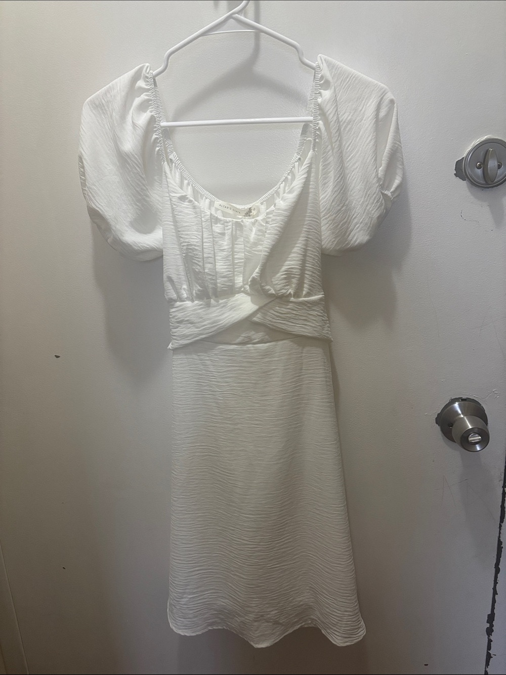 Altar'd State White Puff-Sleeve Midi Dress